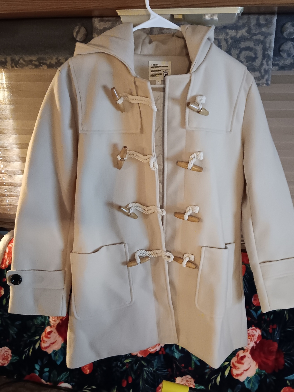 Women's Cream Toggle Hooded Coat